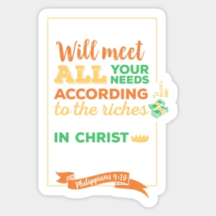 My God will meet all your needs, Philippians 4:19, scripture, Christian gift Sticker